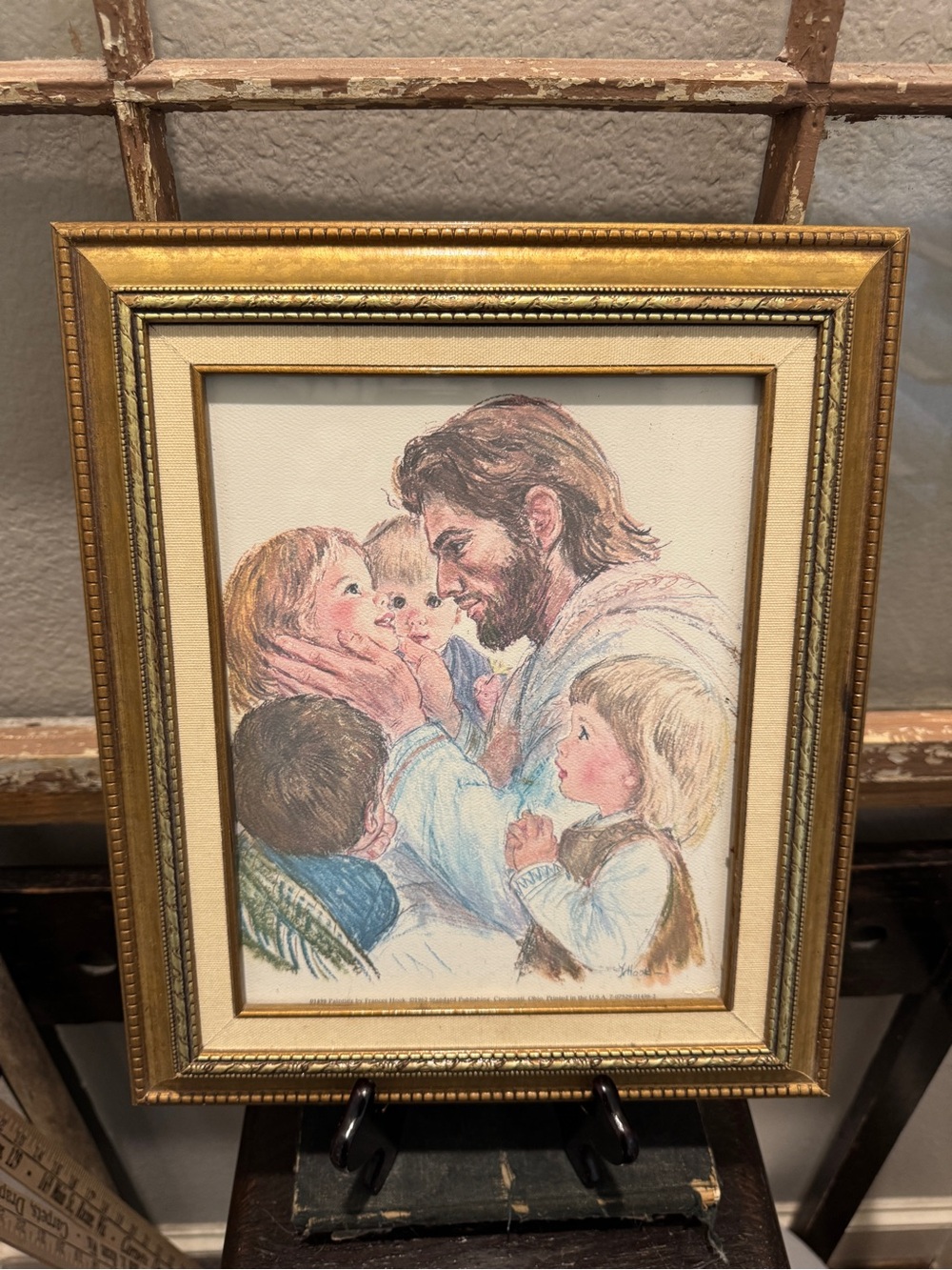 Vintage Gold-Framed Religious Wall Art - Children with Teacher